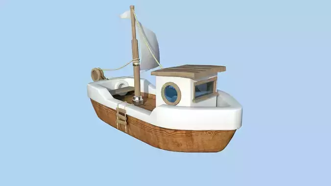 Cartoon Boat 09 - Wood White - Low Poly Ship Low-poly 3D model