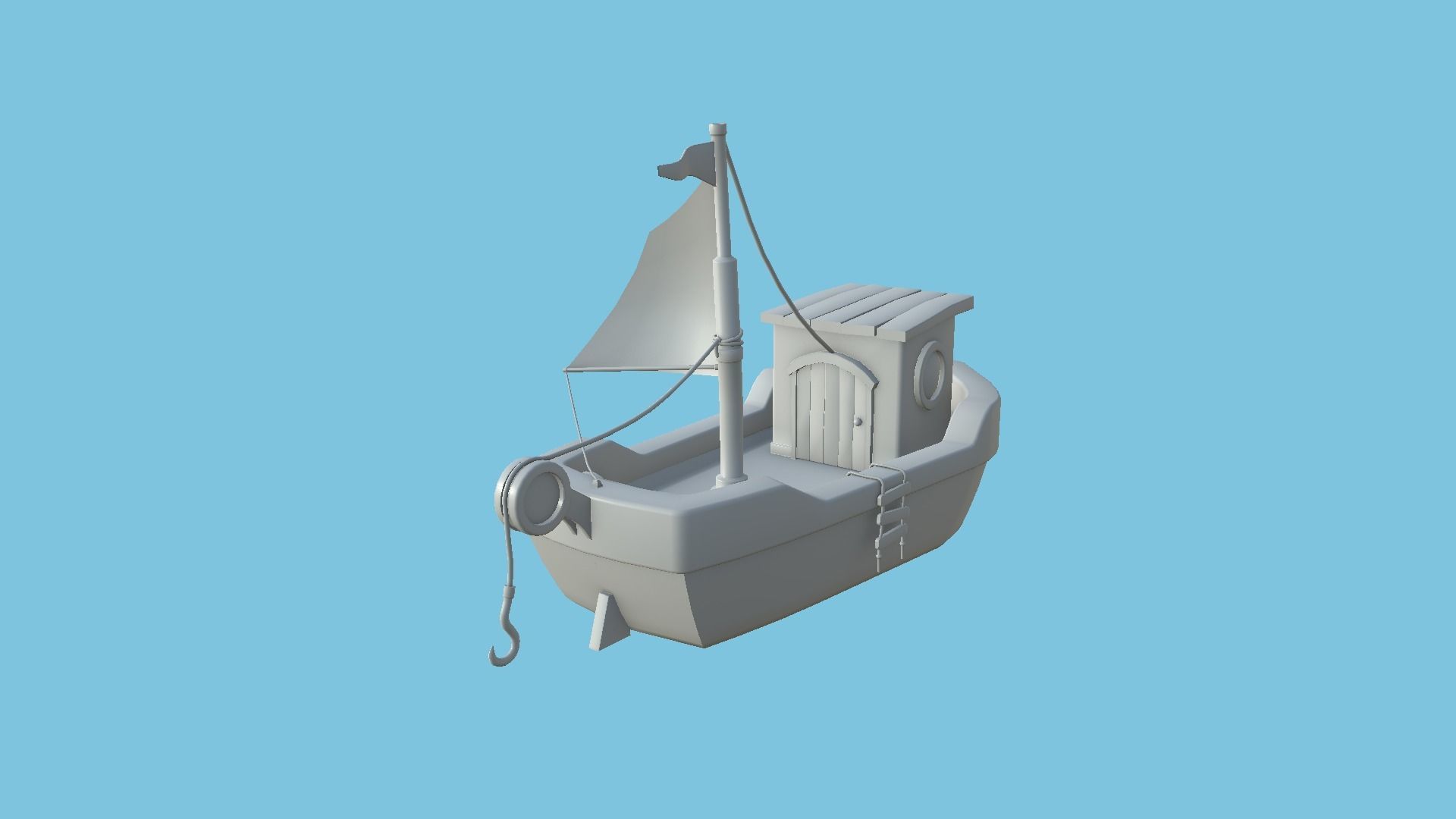 Cartoon Boat 09 - Wood White - Low Poly Ship Low-poly 3D model_7