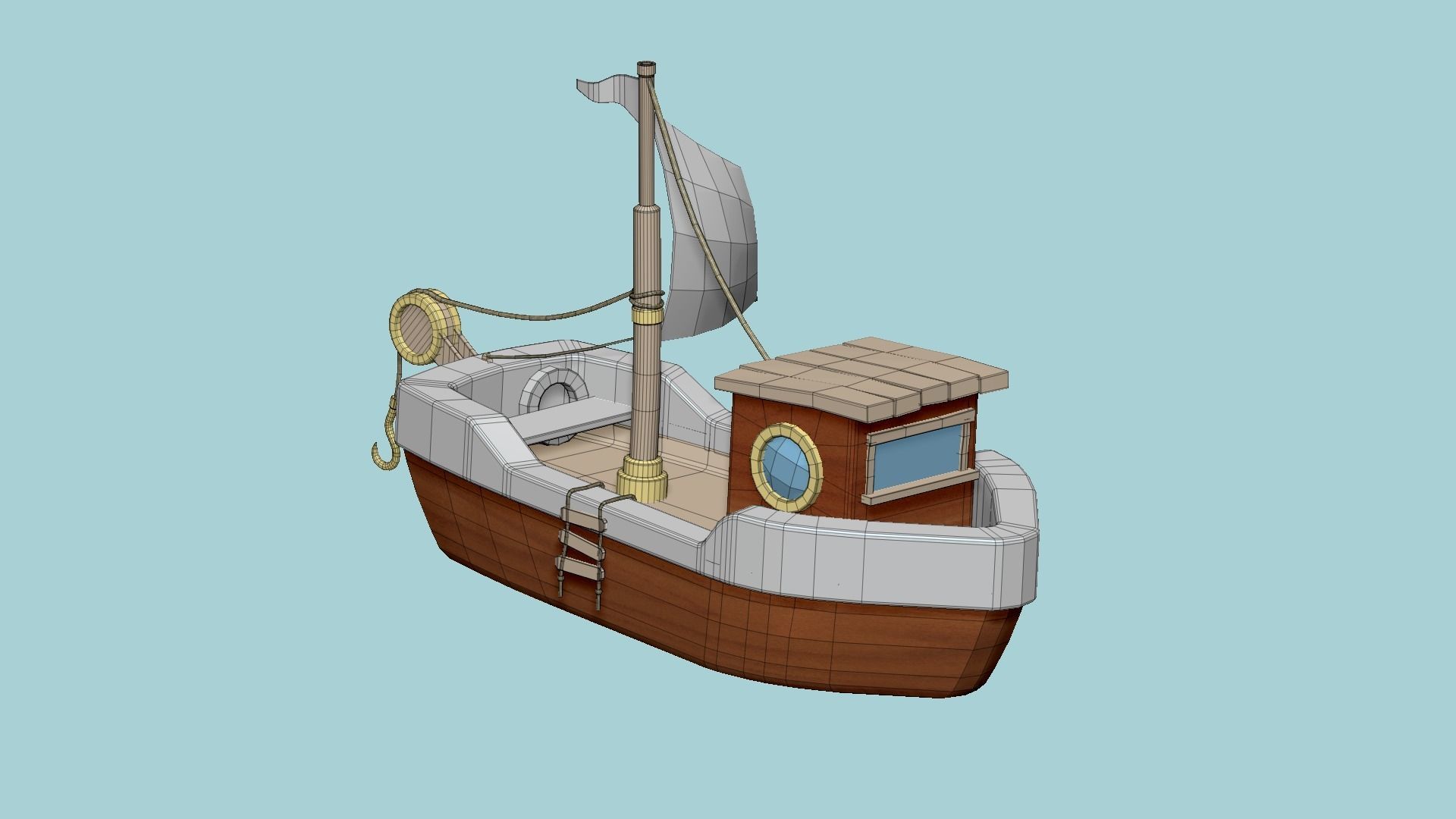 Cartoon Boat 10 - Wood Luxury - Low Poly Ship Low-poly 3D model_6