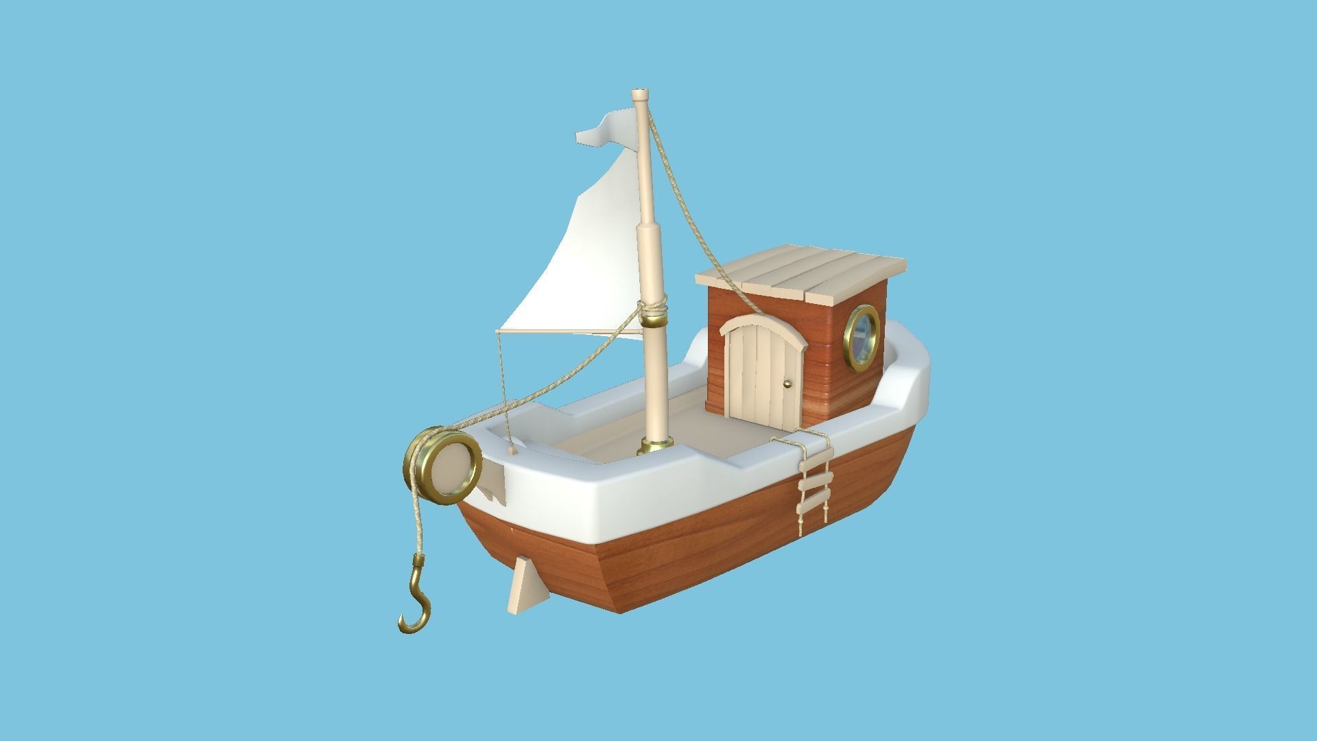 Cartoon Boat 10 - Wood Luxury - Low Poly Ship Low-poly 3D model_1