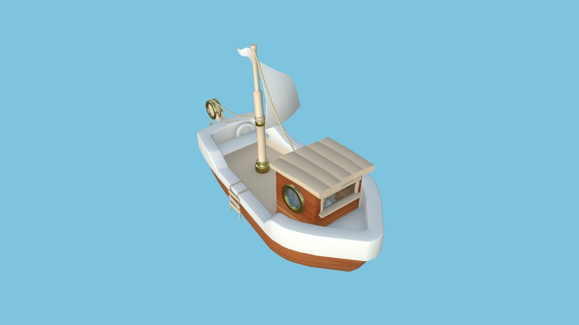 Cartoon Boat 10 - Wood Luxury - Low Poly Ship Low-poly 3D model_4