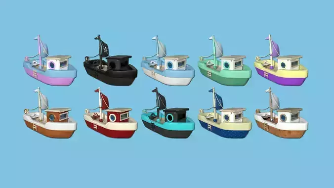 10 Cartoon Boat Collection - Low Poly Ships 