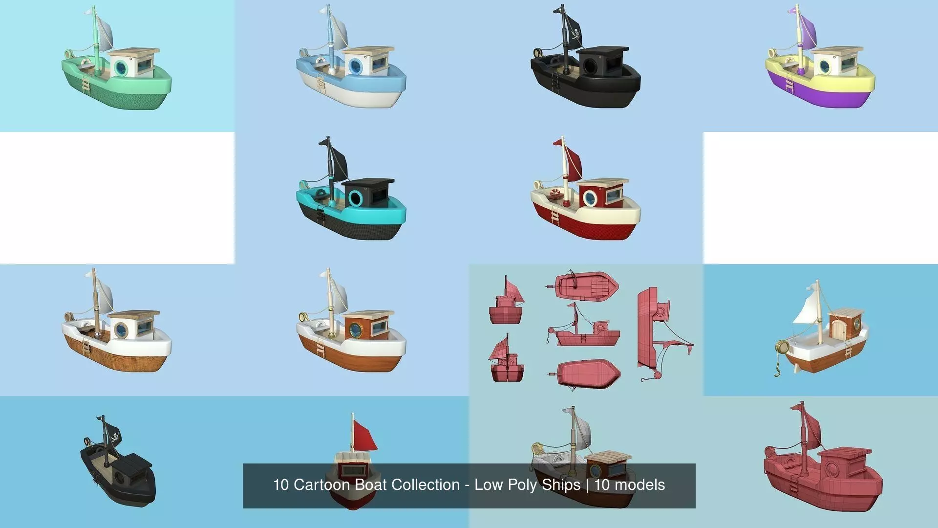 10 Cartoon Boat Collection - Low Poly Ships _1