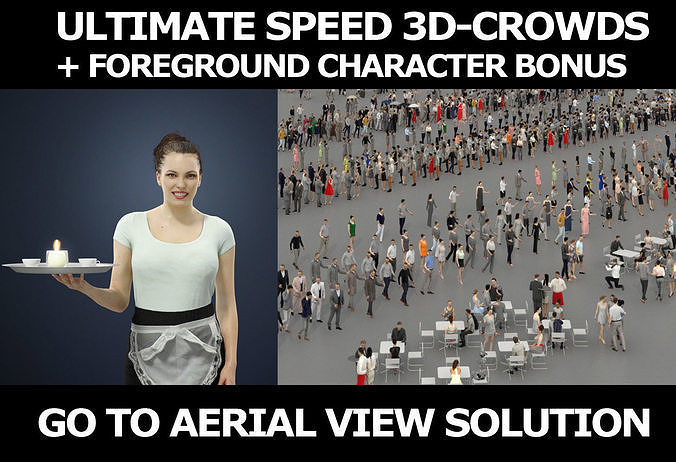 3d people crowds and a foreground waitress woman Dream 3D Model Collection