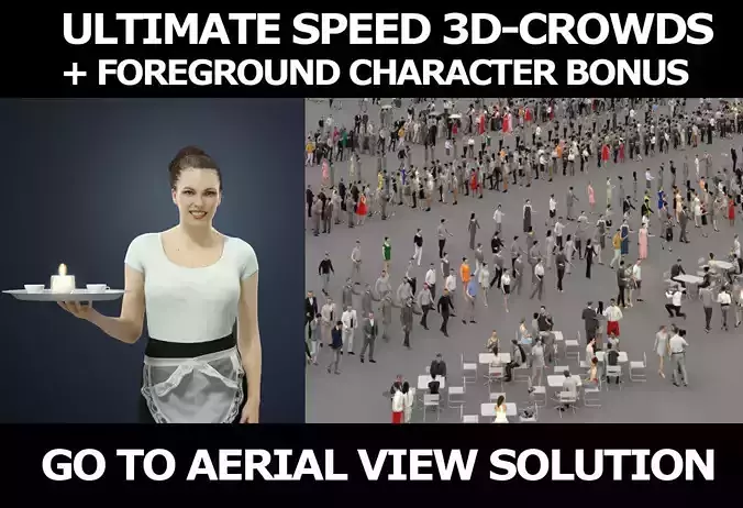3d people crowds and a foreground waitress woman Dream 3D Model Collection