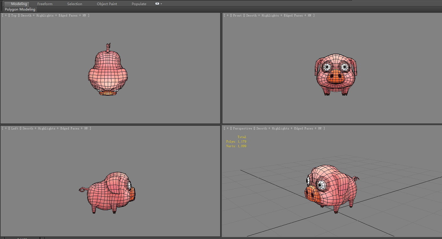 Cartoon piggy - fat pig Low-poly 3D model_5
