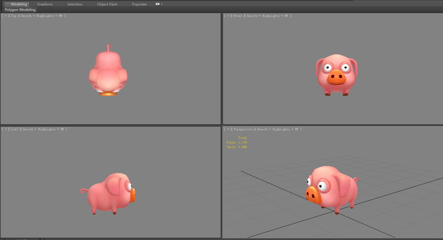 Cartoon piggy - fat pig Low-poly 3D model_4