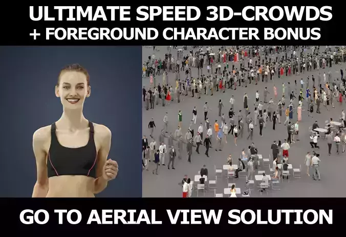 3d people crowds and a foreground Beauty sports running woman   3D Model Collection