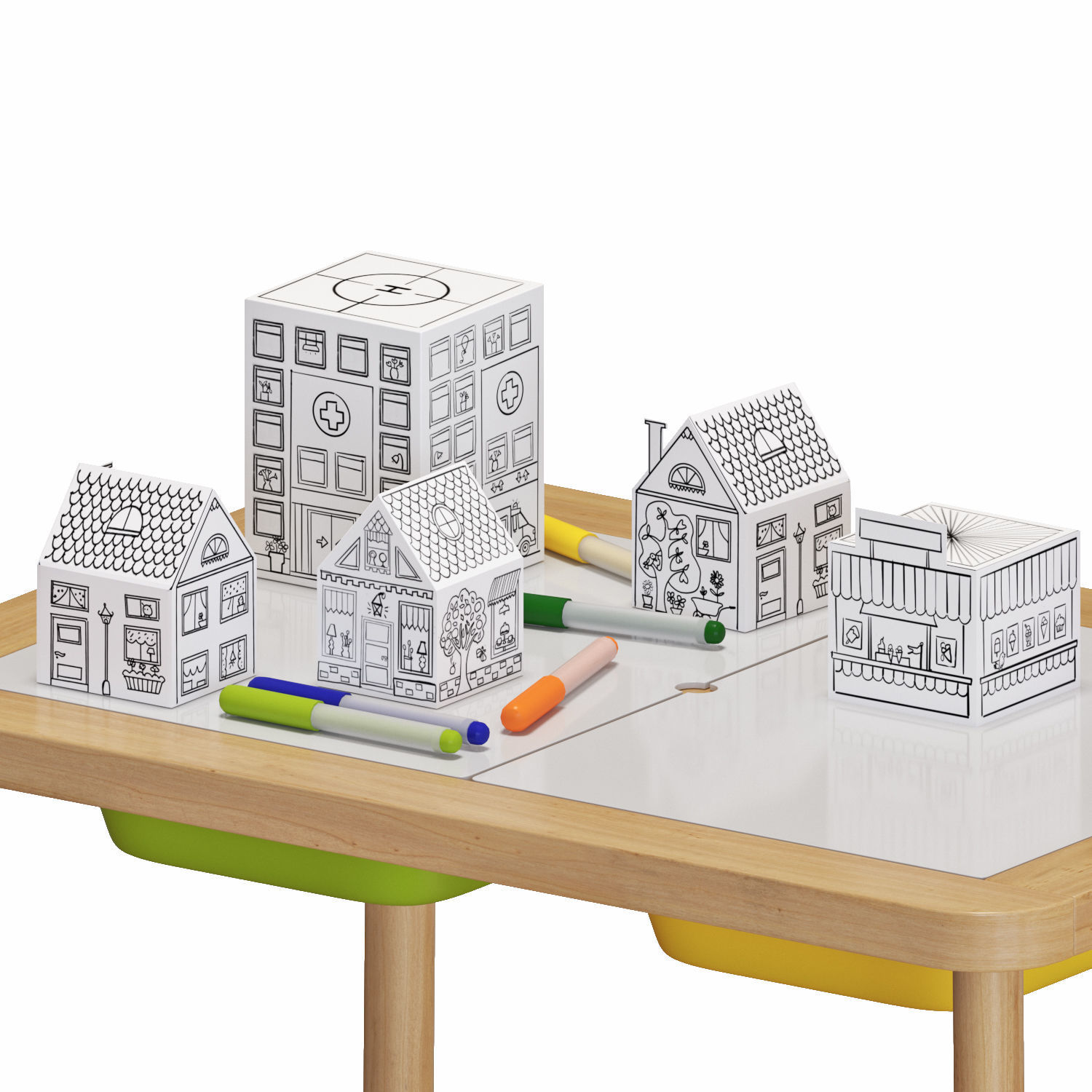 Flisat Table and Chairs set 3D model_1