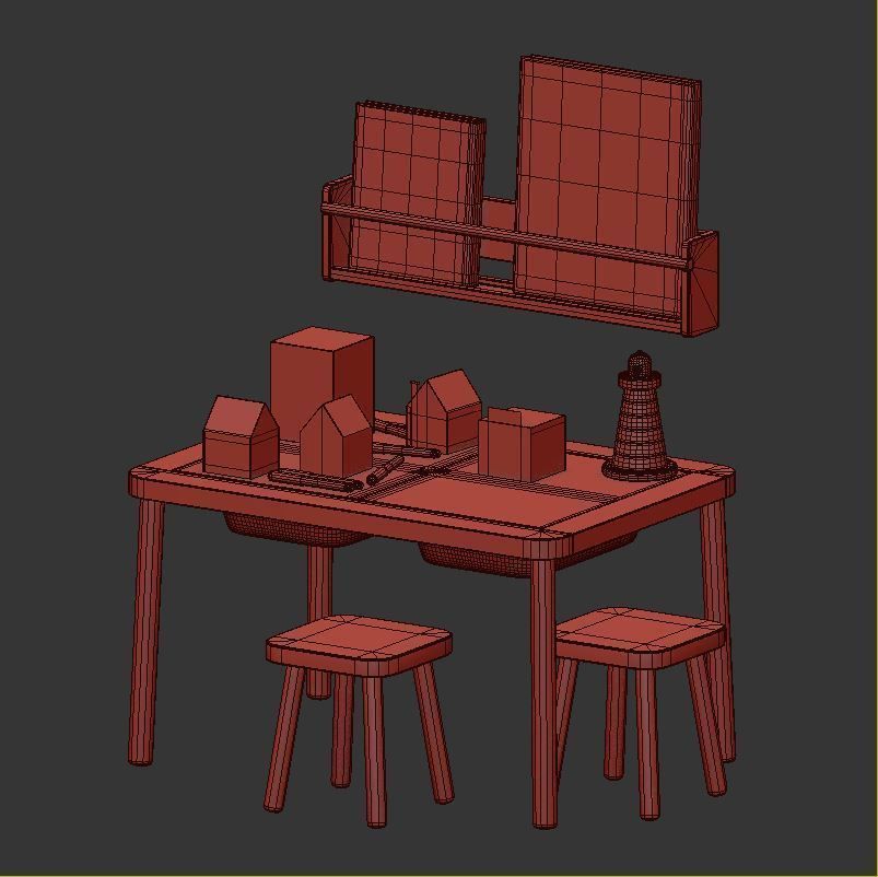 Flisat Table and Chairs set 3D model_4