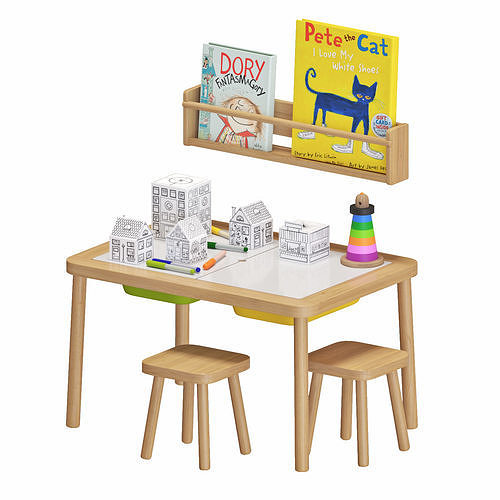  Flisat Table and Chairs set 3D model