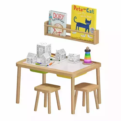  Flisat Table and Chairs set 3D model