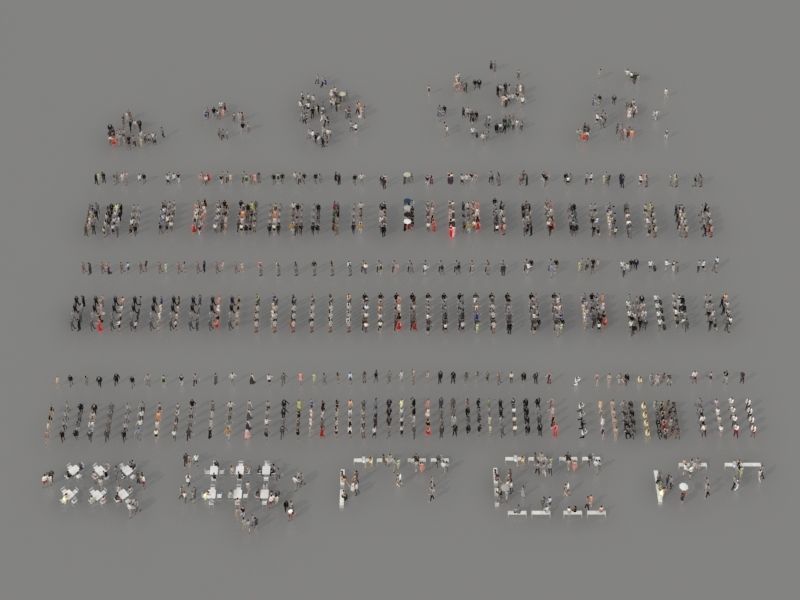 3d people crowds and a foreground May champagne sitting woman  3D Model Collection_2