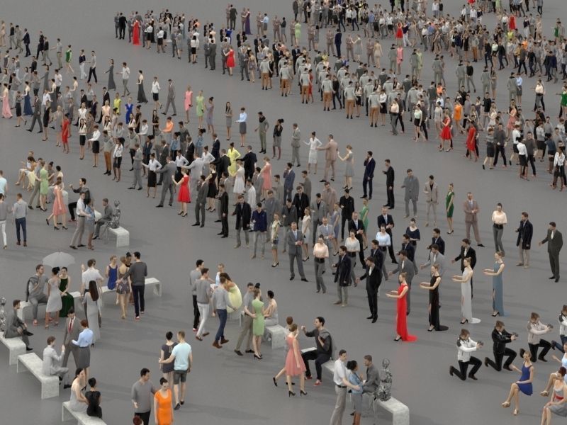 3d people crowds and a foreground May champagne sitting woman  3D Model Collection_9