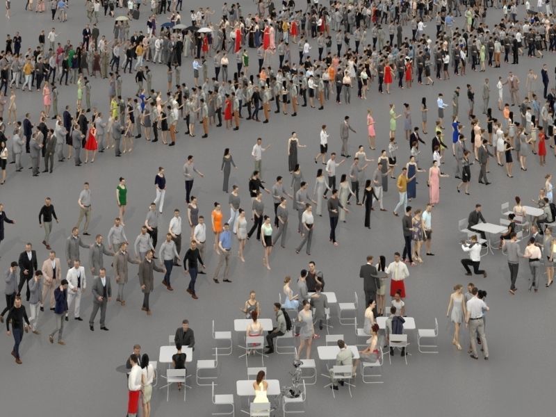3d people crowds and a foreground May champagne sitting woman  3D Model Collection_4