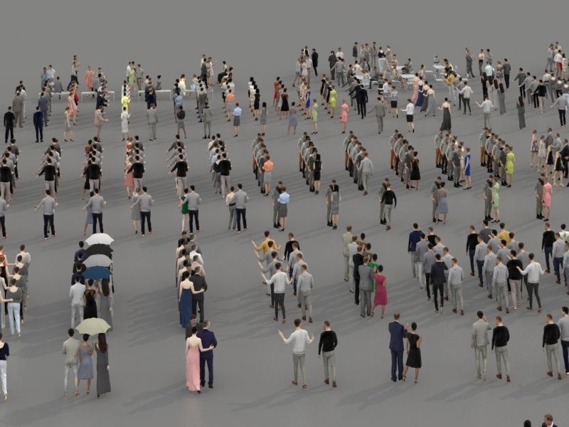 3d people crowds and a foreground May champagne sitting woman  3D Model Collection_5