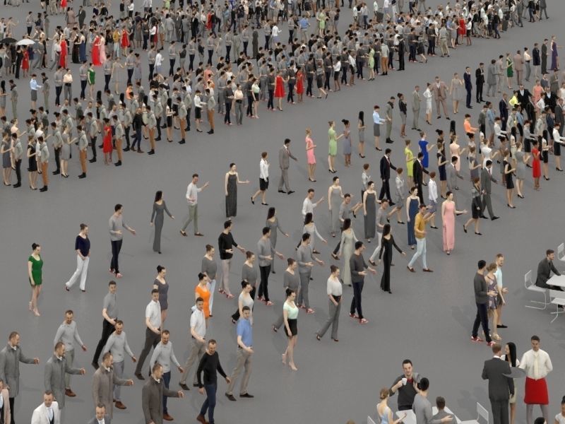 3d people crowds and a foreground May champagne sitting woman  3D Model Collection_10