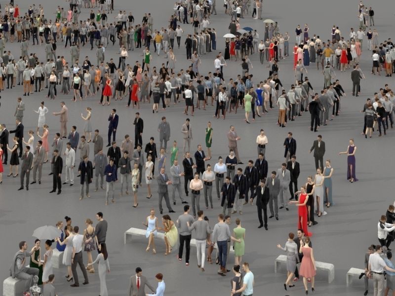3d people crowds and a foreground May champagne sitting woman  3D Model Collection_6