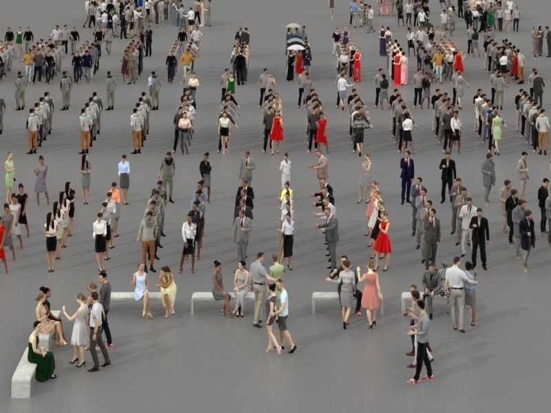 3d people crowds and a foreground May champagne sitting woman  3D Model Collection_3