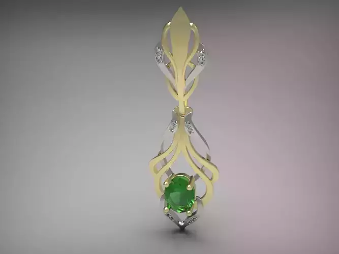Earring 3D Model emerald and diamond pendant