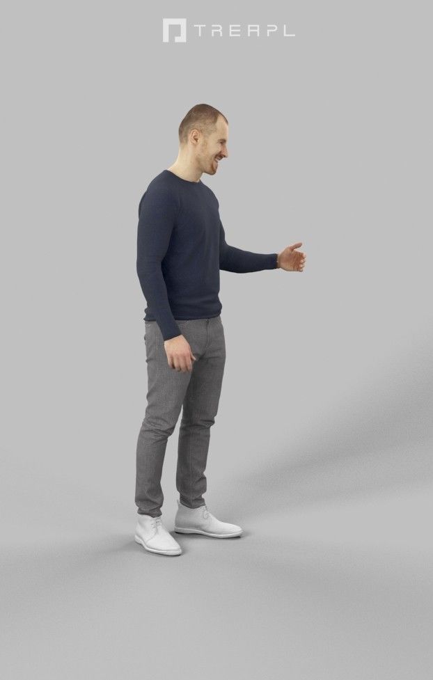 3d people crowds and a foreground Master Smiling Casual Man 3D Model Collection_12