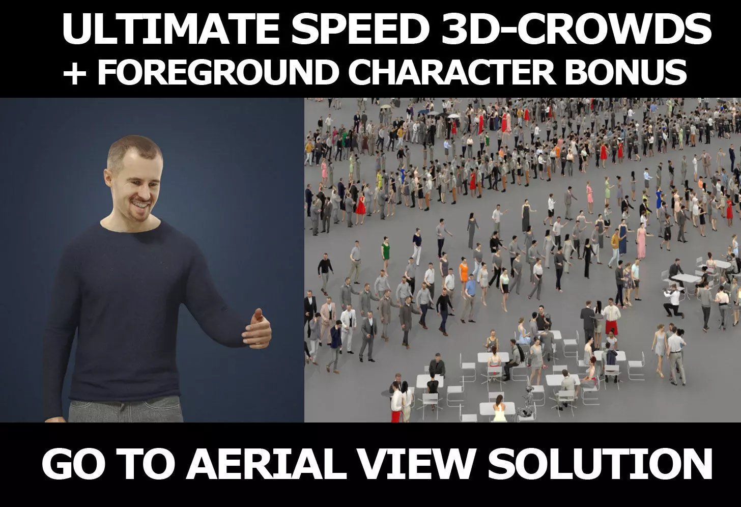 3d people crowds and a foreground Master Smiling Casual Man 3D Model Collection_0