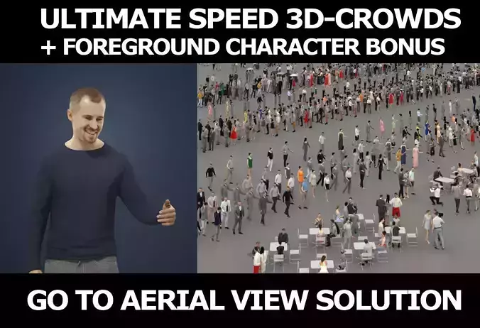 3d people crowds and a foreground Master Smiling Casual Man 3D Model Collection