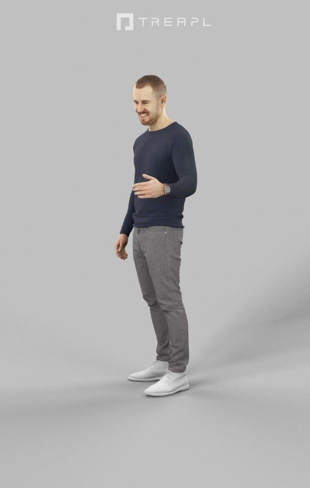 3d people crowds and a foreground Master Smiling Casual Man 3D Model Collection_17