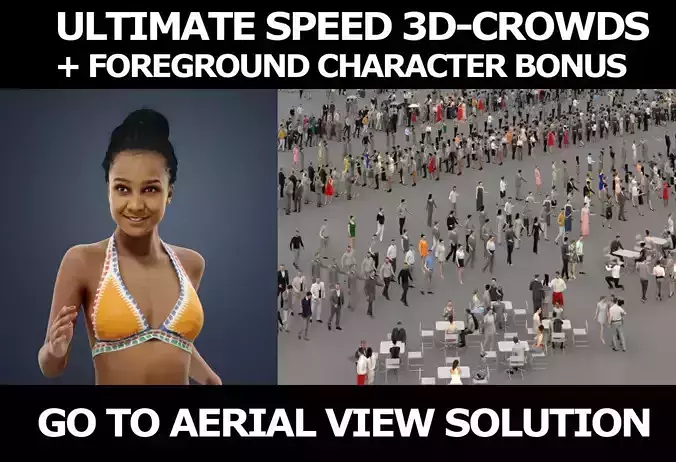 3d crowds and a foreground sports beach May running woman 3D Model Collection
