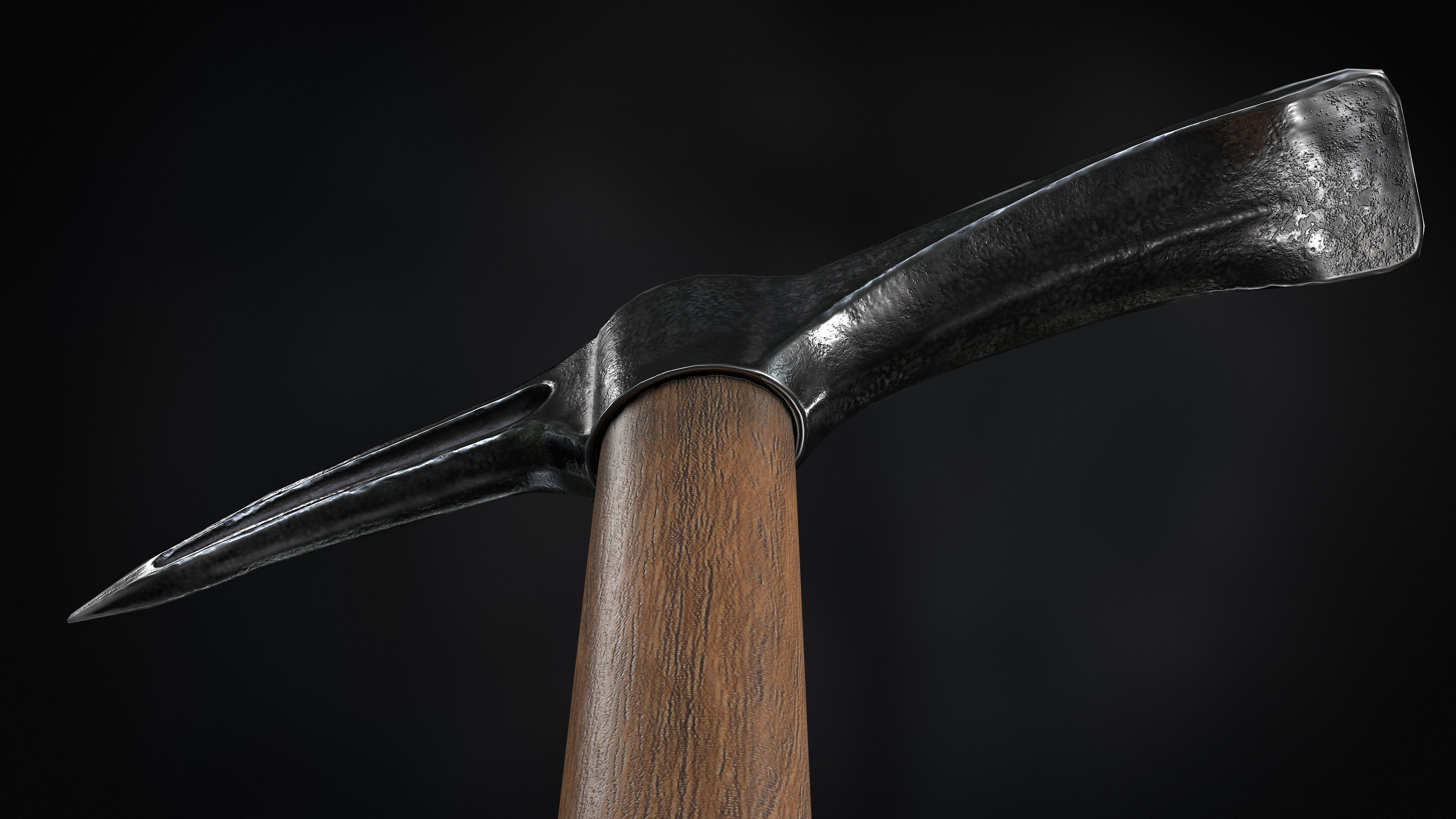 Pickaxe PBR Low-poly 3D model axe with wooden handle Low-poly 3D model_3