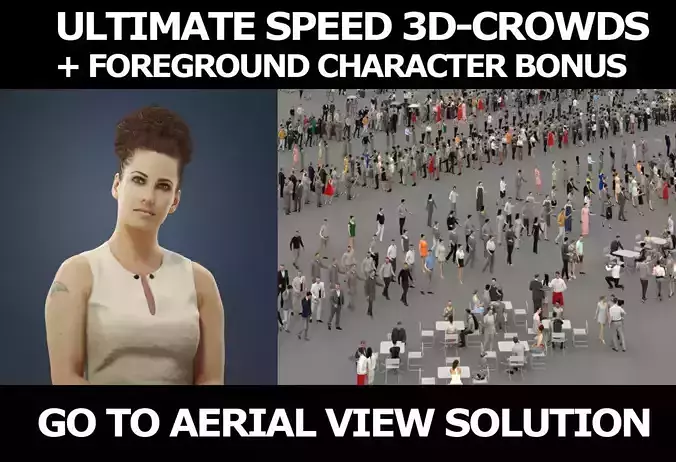 3d people crowds and a foreground Yearn elegant sitting woman 3D Model Collection