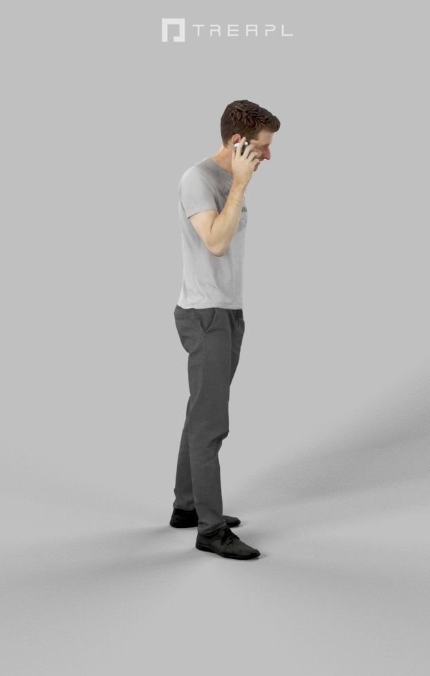 3d crowds and a foreground Jayne phone walking casual man  3D Model Collection_12