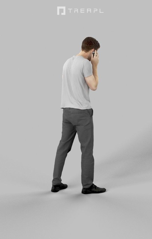 3d crowds and a foreground Jayne phone walking casual man  3D Model Collection_13