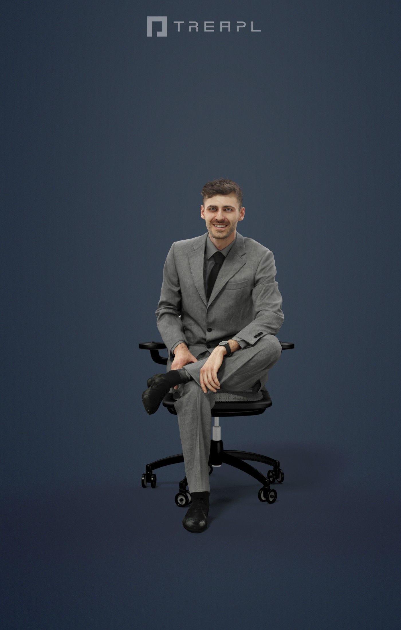 3d people crowds and a foreground Posture sitting business man 3D Model Collection_21