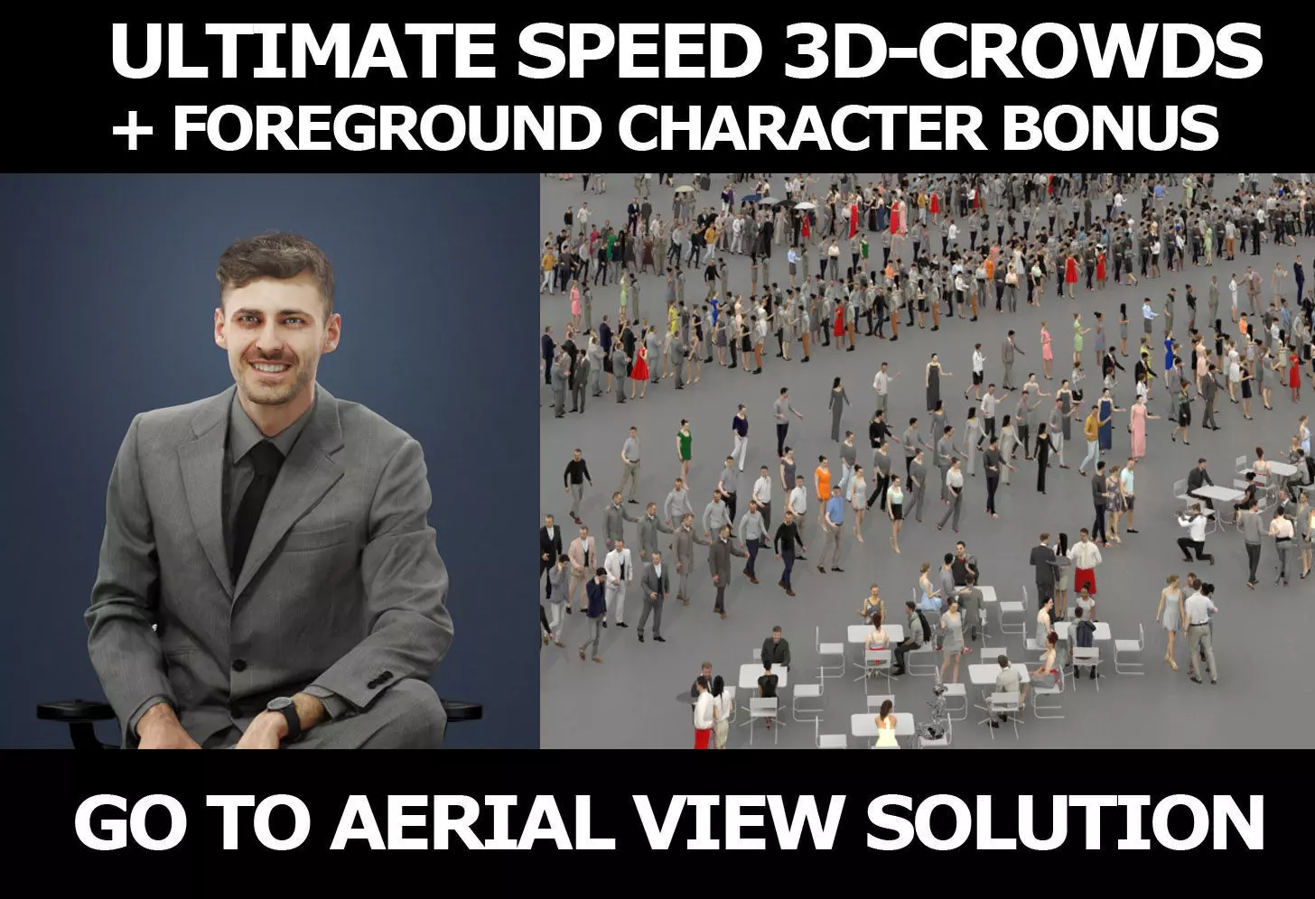 3d people crowds and a foreground Posture sitting business man 3D Model Collection_0
