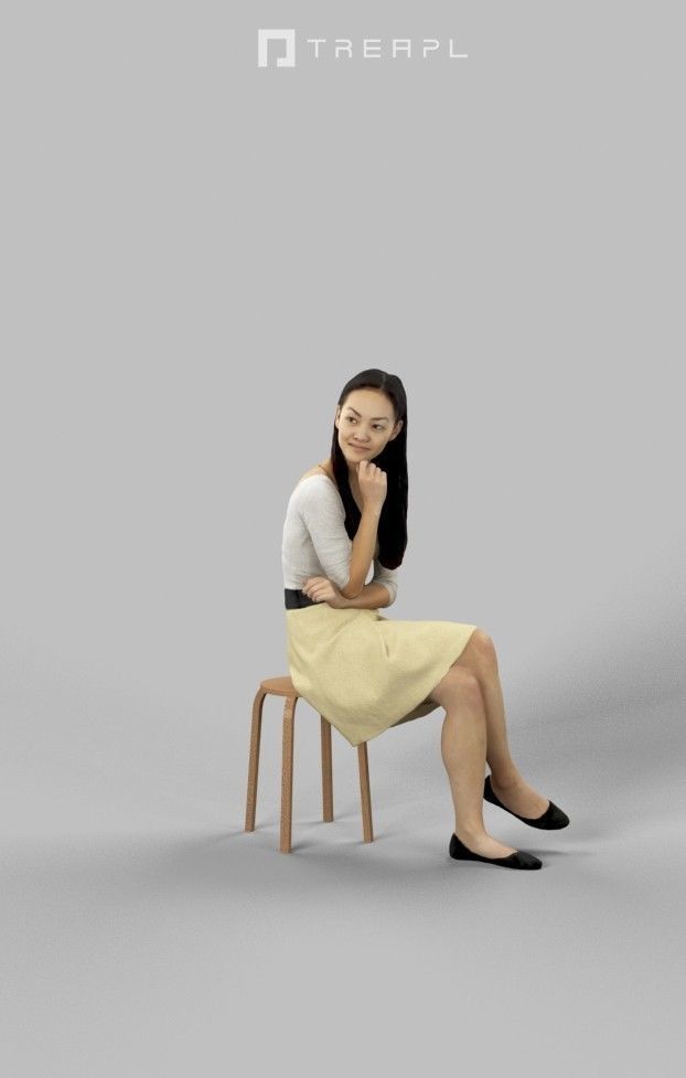 3d crowds and a foreground Passion casual sitting asian woman 3D Model Collection_16