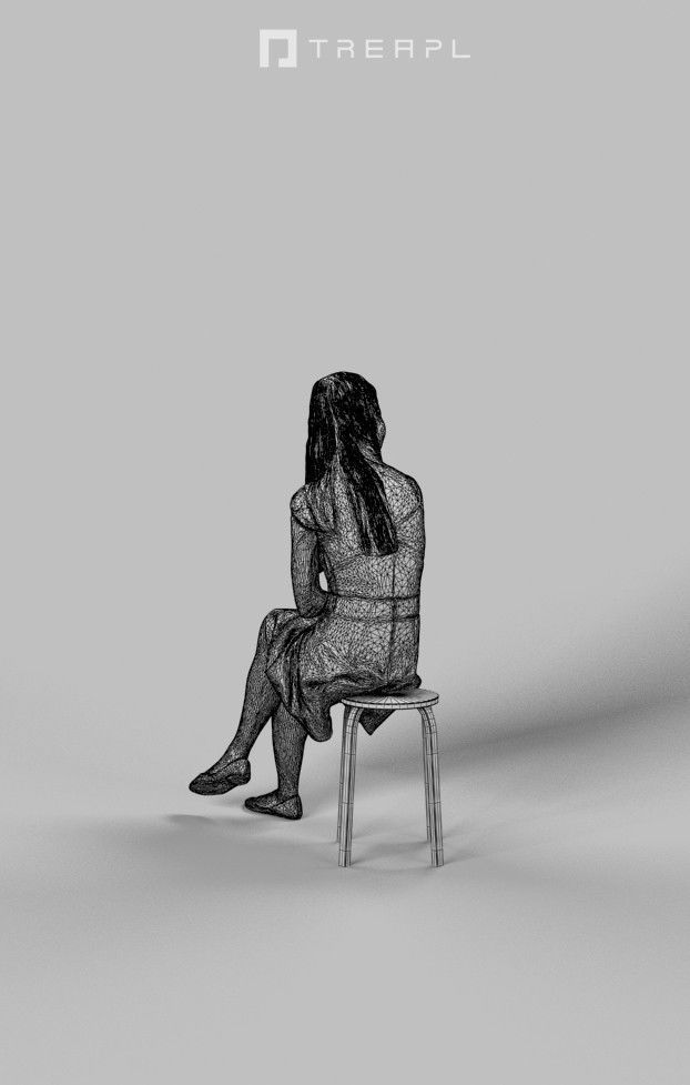 3d crowds and a foreground Passion casual sitting asian woman 3D Model Collection_19