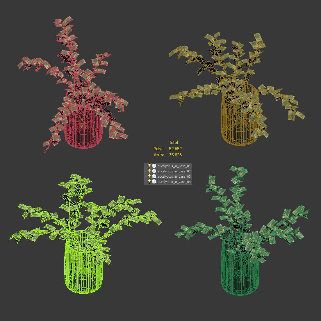 Eucalyptus in a vase - 4 models 3D model_3