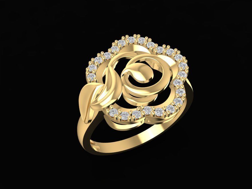 Luxury Rose Diamond Flower Ring for Women 1480 3D print model_6