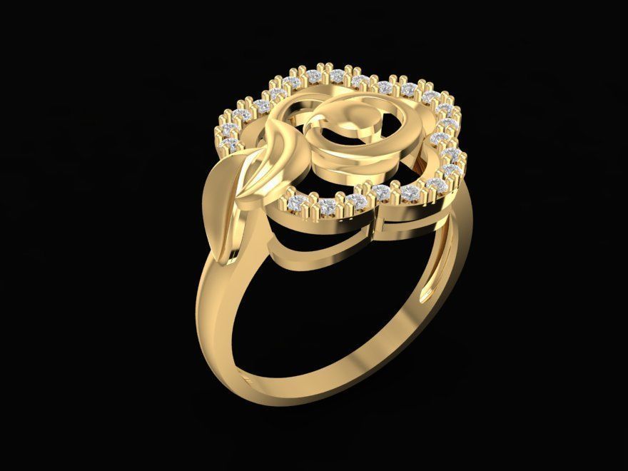 Luxury Rose Diamond Flower Ring for Women 1480 3D print model_7