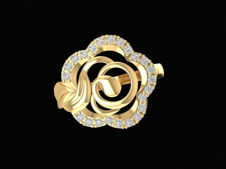 Luxury Rose Diamond Flower Ring for Women 1480 3D print model_5