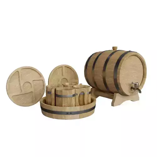 Barrel and beer mugs 3D model