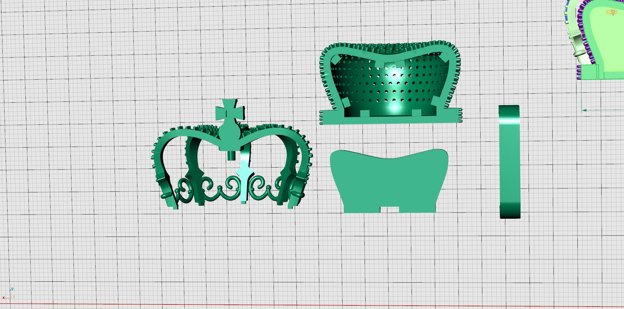 Luxury King Crown Bail with stones 3D print model_15