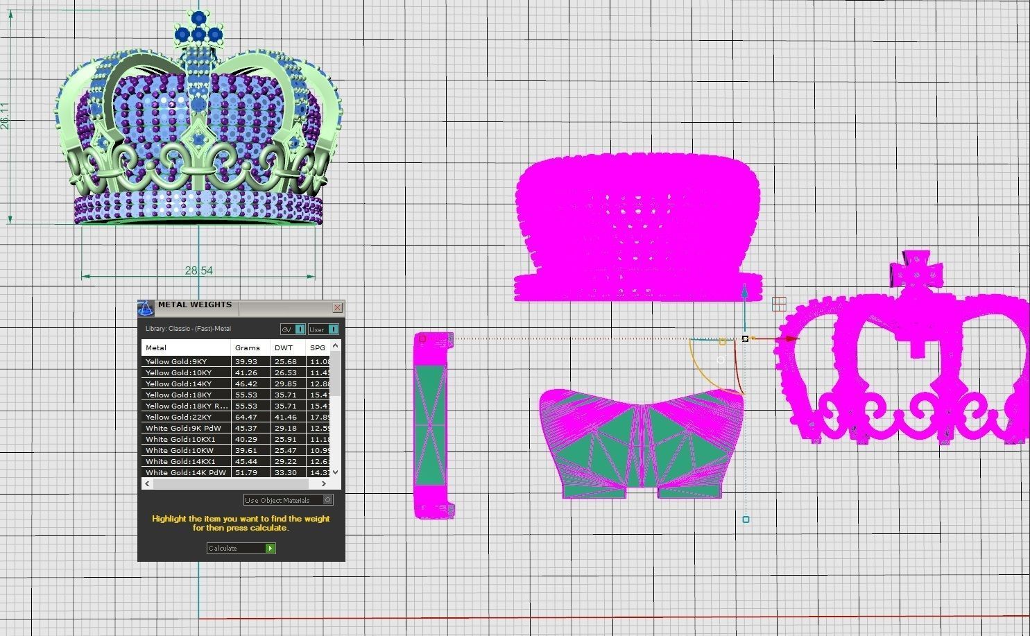 Luxury King Crown Bail with stones 3D print model_11