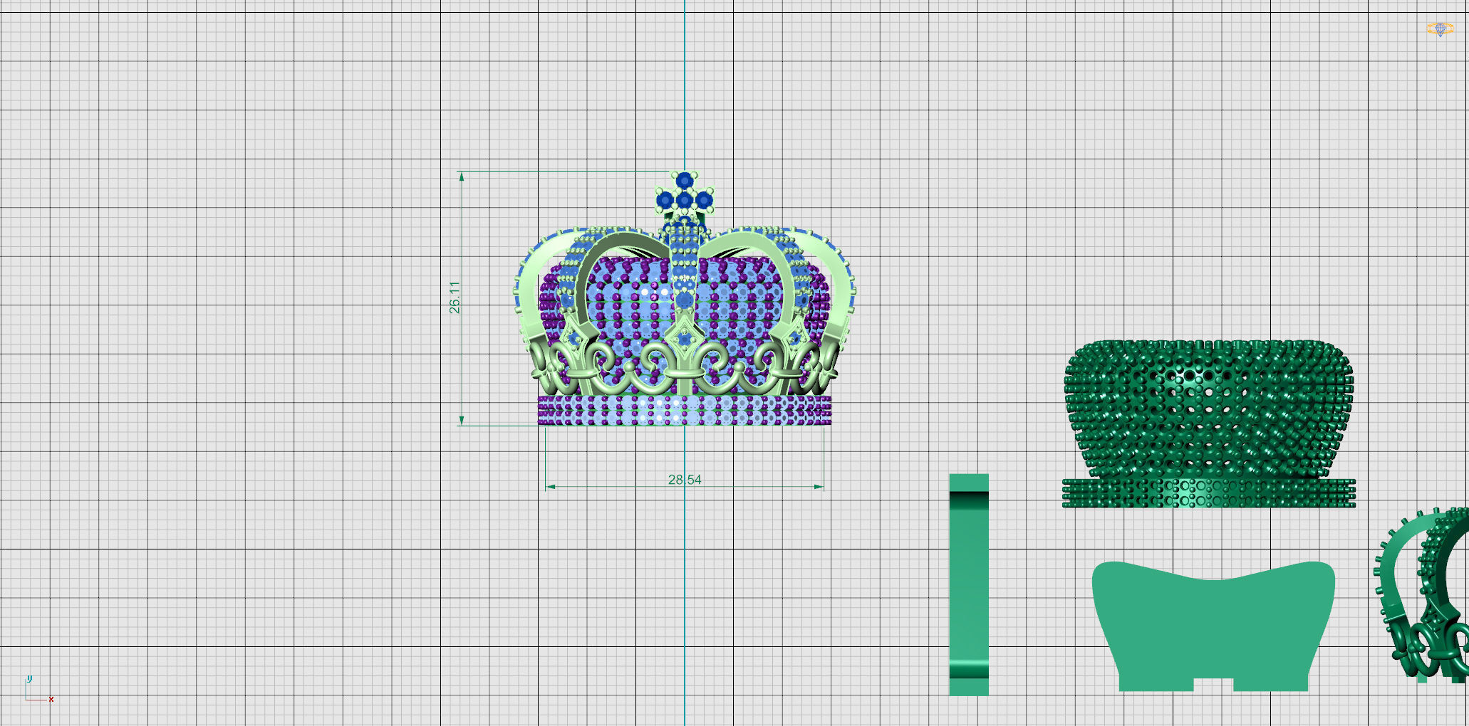 Luxury King Crown Bail with stones 3D print model_13