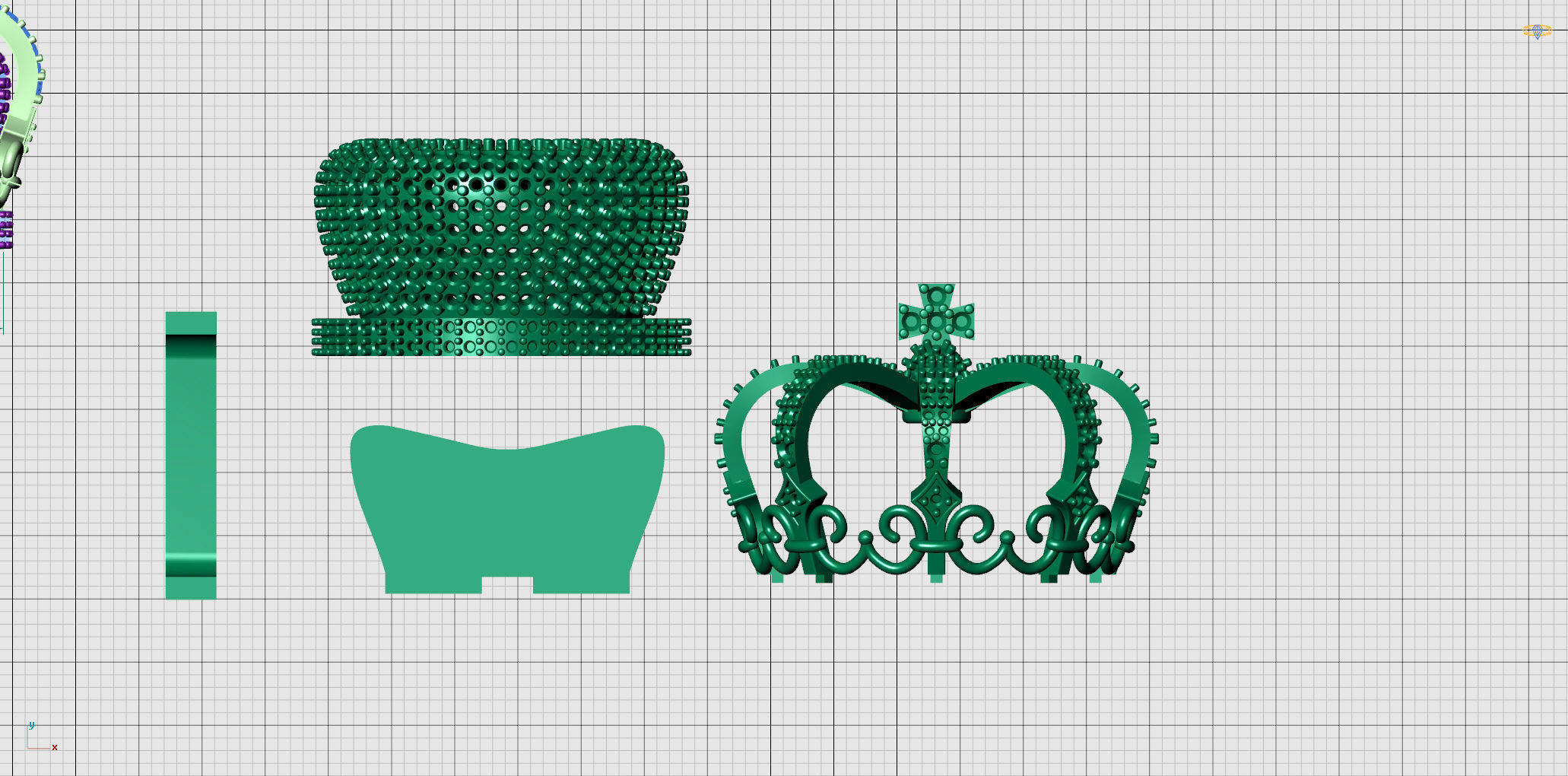 Luxury King Crown Bail with stones 3D print model_16