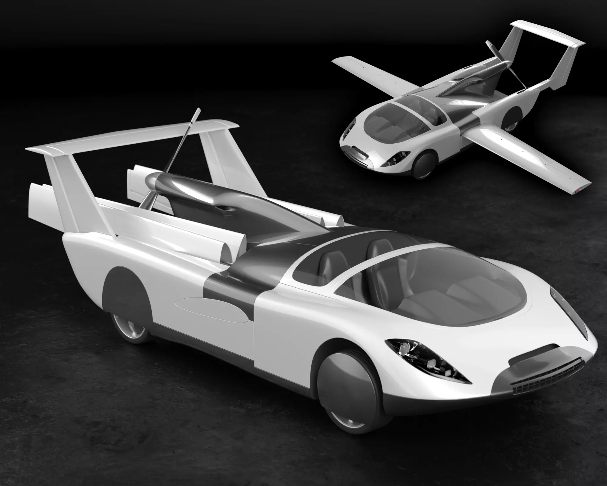 Air car flying vehicle concept 3D model_0