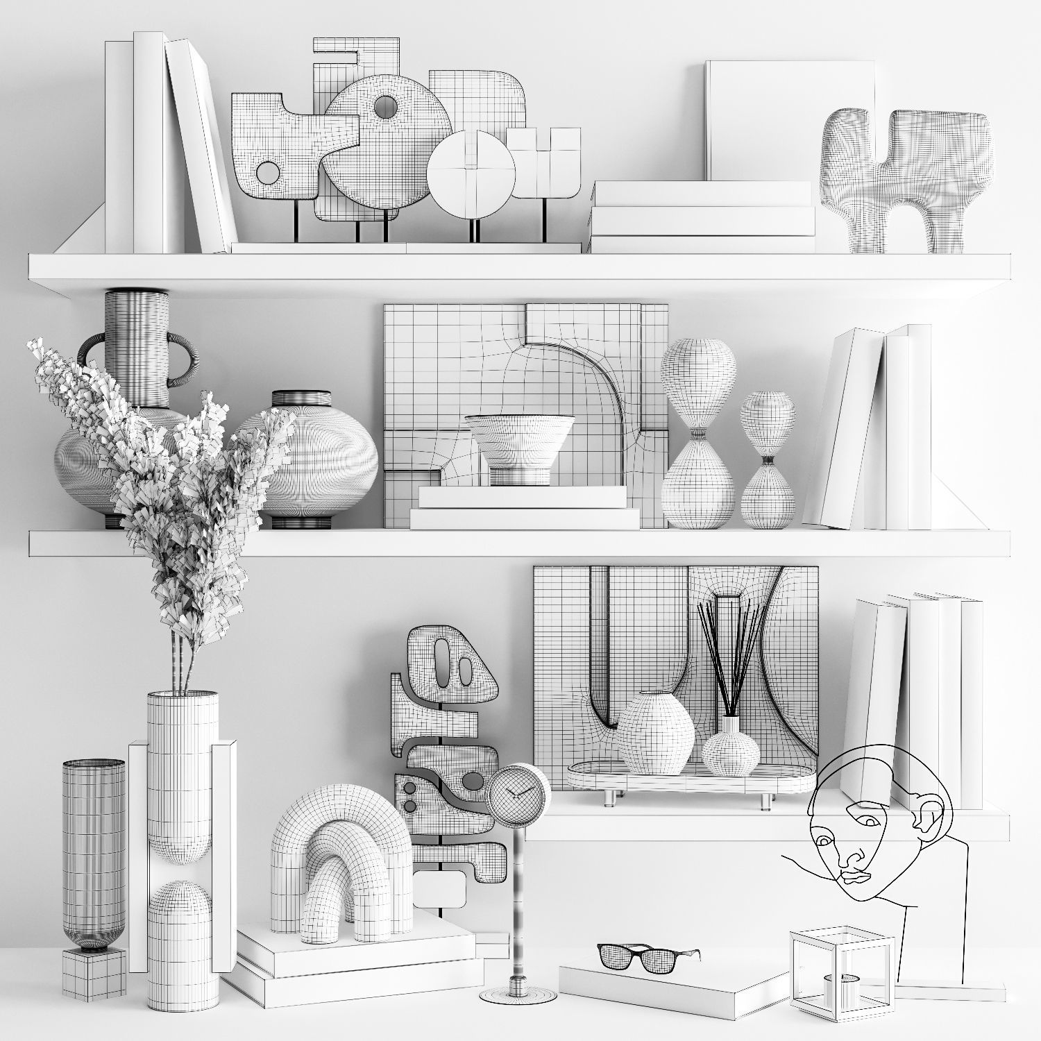 Decorative set shelf 3D model_5