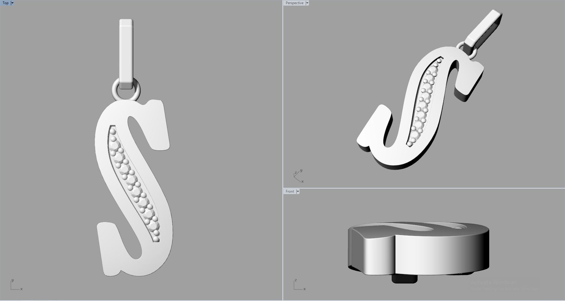 S SCRIPT DIAMOND PENDANT 3D print model_5