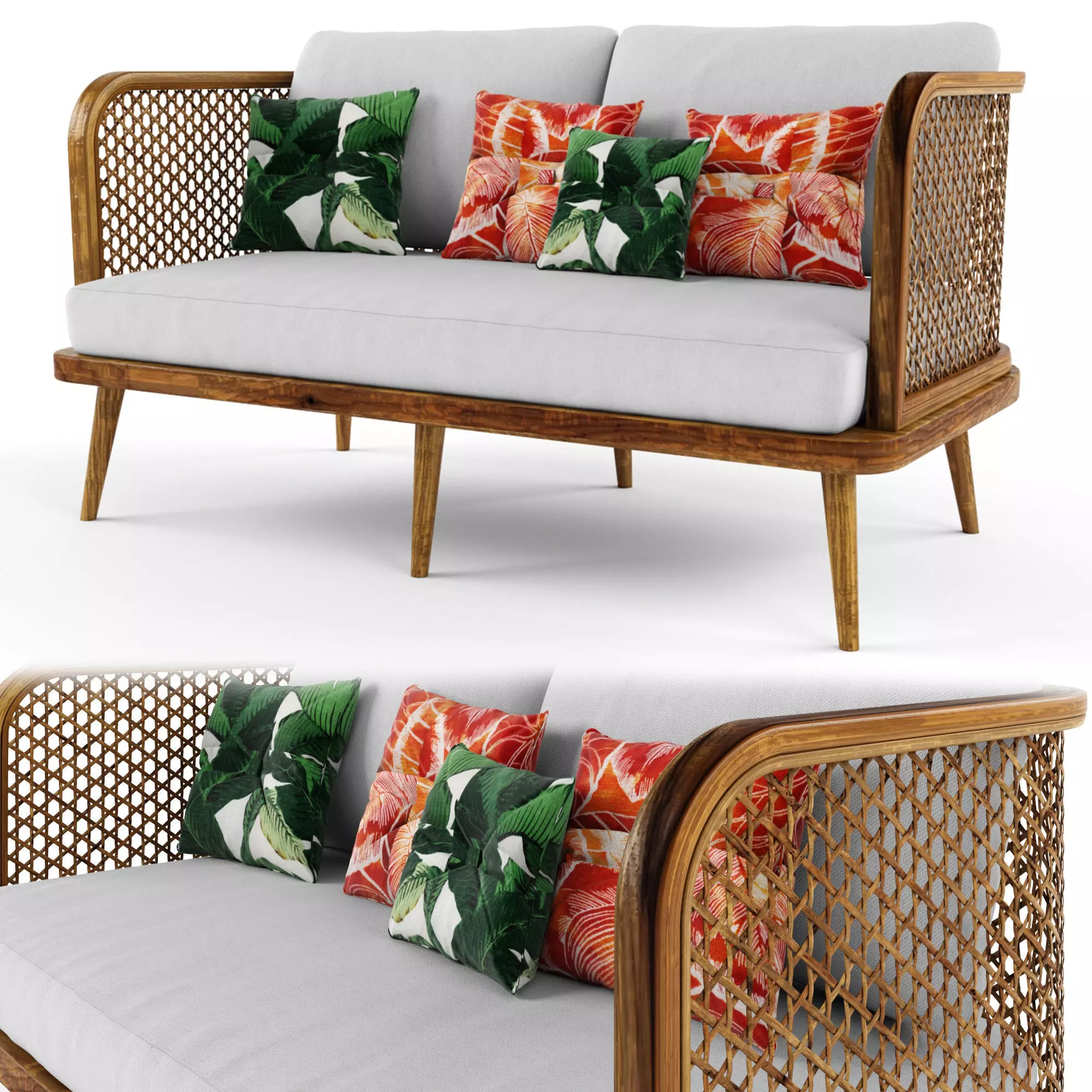 2-seat modular sofa outdoor rattan wood 3D model_0